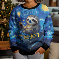 Sloth Life Is The Best Life Kid Ugly Christmas Sweater with Starry Night Sky - Wonder Print Shop