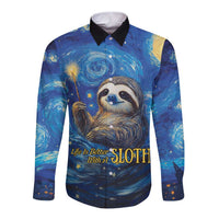 Sloth Life Is The Best Life Long Sleeve Button Shirt with Starry Night Sky - Wonder Print Shop