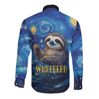 Sloth Life Is The Best Life Long Sleeve Button Shirt with Starry Night Sky - Wonder Print Shop