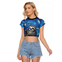 Sloth Life Is The Best Life Raglan Cropped T Shirt with Starry Night Sky - Wonder Print Shop
