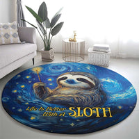 Sloth Life Is The Best Life Round Carpet with Starry Night Sky