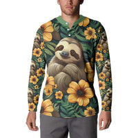 Sloth with Flowers Seamless Style Button Sweatshirt LT9 - Wonder Print Shop