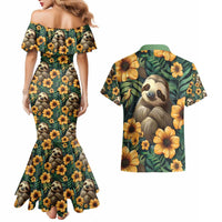 Sloth with Flowers Seamless Style Couples Matching Mermaid Dress and Hawaiian Shirt LT9 - Wonder Print Shop