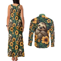 Sloth with Flowers Seamless Style Couples Matching Tank Maxi Dress and Long Sleeve Button Shirt LT9 - Wonder Print Shop
