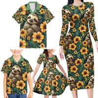 Sloth with Flowers Seamless Style Family Matching Long Sleeve Bodycon Dress and Hawaiian Shirt LT9 - Wonder Print Shop