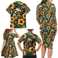 Sloth with Flowers Seamless Style Family Matching Long Sleeve Bodycon Dress and Hawaiian Shirt LT9 - Wonder Print Shop