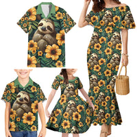 Sloth with Flowers Seamless Style Family Matching Mermaid Dress and Hawaiian Shirt LT9 - Wonder Print Shop