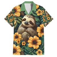 Sloth with Flowers Seamless Style Family Matching Off The Shoulder Long Sleeve Dress and Hawaiian Shirt - Wonder Print Shop