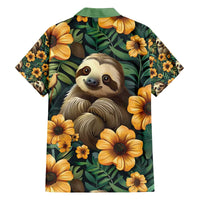 Sloth with Flowers Seamless Style Family Matching Off The Shoulder Long Sleeve Dress and Hawaiian Shirt - Wonder Print Shop