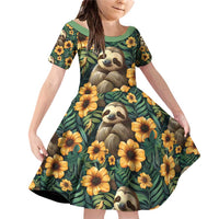 Sloth with Flowers Seamless Style Family Matching Off Shoulder Short Dress and Hawaiian Shirt LT9 - Wonder Print Shop