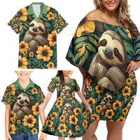 Sloth with Flowers Seamless Style Family Matching Off Shoulder Short Dress and Hawaiian Shirt LT9 - Wonder Print Shop