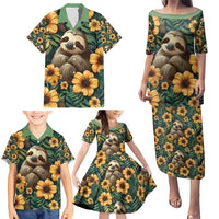 Sloth with Flowers Seamless Style Family Matching Puletasi and Hawaiian Shirt - Wonder Print Shop