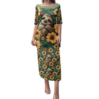 Sloth with Flowers Seamless Style Family Matching Puletasi and Hawaiian Shirt - Wonder Print Shop