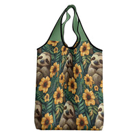 Sloth with Flowers Seamless Style Grocery Bag