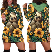 Sloth with Flowers Seamless Style Hoodie Dress - Wonder Print Shop