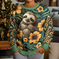 Sloth with Flowers Seamless Style Kid Ugly Christmas Sweater - Wonder Print Shop