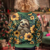 Sloth with Flowers Seamless Style Kid Ugly Christmas Sweater - Wonder Print Shop