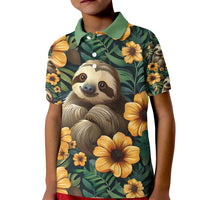 Sloth with Flowers Seamless Style Kid Polo Shirt - Wonder Print Shop