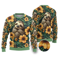 Sloth with Flowers Seamless Style Ugly Christmas Sweater - Wonder Print Shop