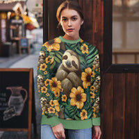 Sloth with Flowers Seamless Style Ugly Christmas Sweater - Wonder Print Shop