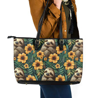 Sloth with Flowers Seamless Style Leather Tote Bag - Wonder Print Shop