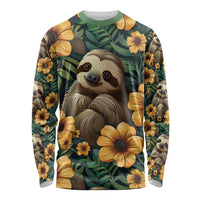 Sloth with Flowers Seamless Style Long Sleeve Shirt - Wonder Print Shop