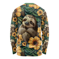 Sloth with Flowers Seamless Style Long Sleeve Shirt - Wonder Print Shop
