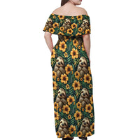 Sloth with Flowers Seamless Style Off Shoulder Maxi Dress - Wonder Print Shop