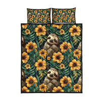 Sloth with Flowers Seamless Style Quilt Bed Set - Wonder Print Shop