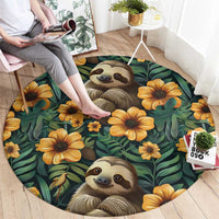 Sloth with Flowers Seamless Style Round Carpet