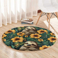 Sloth with Flowers Seamless Style Round Carpet