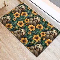 Sloth with Flowers Seamless Style Rubber Doormat - Wonder Print Shop