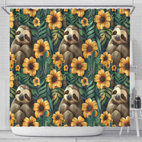 Sloth with Flowers Seamless Style Shower Curtain