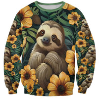 Sloth with Flowers Seamless Style Sweatshirt - Wonder Print Shop