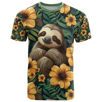 Sloth with Flowers Seamless Style T Shirt - Wonder Print Shop