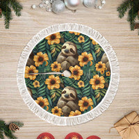 Sloth with Flowers Seamless Style Tree Skirt - Wonder Print Shop