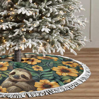 Sloth with Flowers Seamless Style Tree Skirt - Wonder Print Shop
