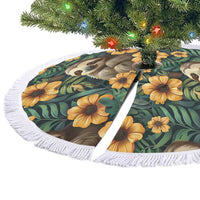Sloth with Flowers Seamless Style Tree Skirt - Wonder Print Shop