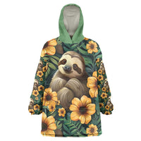 Sloth with Flowers Seamless Style Wearable Blanket Hoodie - Wonder Print Shop