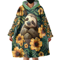 Sloth with Flowers Seamless Style Wearable Blanket Hoodie - Wonder Print Shop