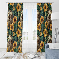Sloth with Flowers Seamless Style Window Curtain - Wonder Print Shop