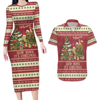 Sloth And Snail Riding A Turtle Wheeee Couples Matching Long Sleeve Bodycon Dress and Hawaiian Shirt Slow Down It's Christmas LT9 - Wonder Print Shop