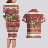 Sloth And Snail Riding A Turtle Wheeee Couples Matching Long Sleeve Bodycon Dress and Hawaiian Shirt Slow Down It's Christmas LT9 - Wonder Print Shop