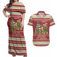 Sloth And Snail Riding A Turtle Wheeee Couples Matching Off Shoulder Maxi Dress and Hawaiian Shirt Slow Down It's Christmas LT9 - Wonder Print Shop
