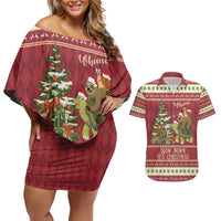 Sloth And Snail Riding A Turtle Wheeee Couples Matching Off Shoulder Short Dress and Hawaiian Shirt Slow Down It's Christmas LT9 - Wonder Print Shop