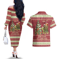 Sloth And Snail Riding A Turtle Wheeee Couples Matching Off The Shoulder Long Sleeve Dress and Hawaiian Shirt Slow Down It's Christmas LT9 - Wonder Print Shop