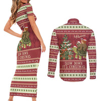Sloth And Snail Riding A Turtle Wheeee Couples Matching Short Sleeve Bodycon Dress and Long Sleeve Button Shirt Slow Down It's Christmas LT9 - Wonder Print Shop
