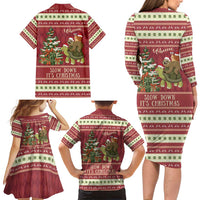 Sloth And Snail Riding A Turtle Wheeee Family Matching Long Sleeve Bodycon Dress and Hawaiian Shirt Slow Down It's Christmas LT9 - Wonder Print Shop