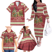 Sloth And Snail Riding A Turtle Wheeee Family Matching Off The Shoulder Long Sleeve Dress and Hawaiian Shirt Slow Down It's Christmas - Wonder Print Shop