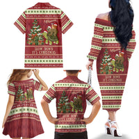 Sloth And Snail Riding A Turtle Wheeee Family Matching Off The Shoulder Long Sleeve Dress and Hawaiian Shirt Slow Down It's Christmas - Wonder Print Shop